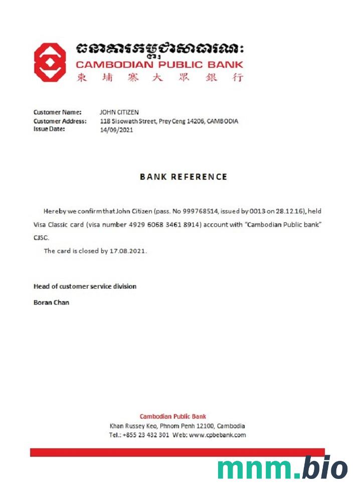Przykład odniesienia do zamknięcia Banku w Kambodży w formacie Word i PDF
